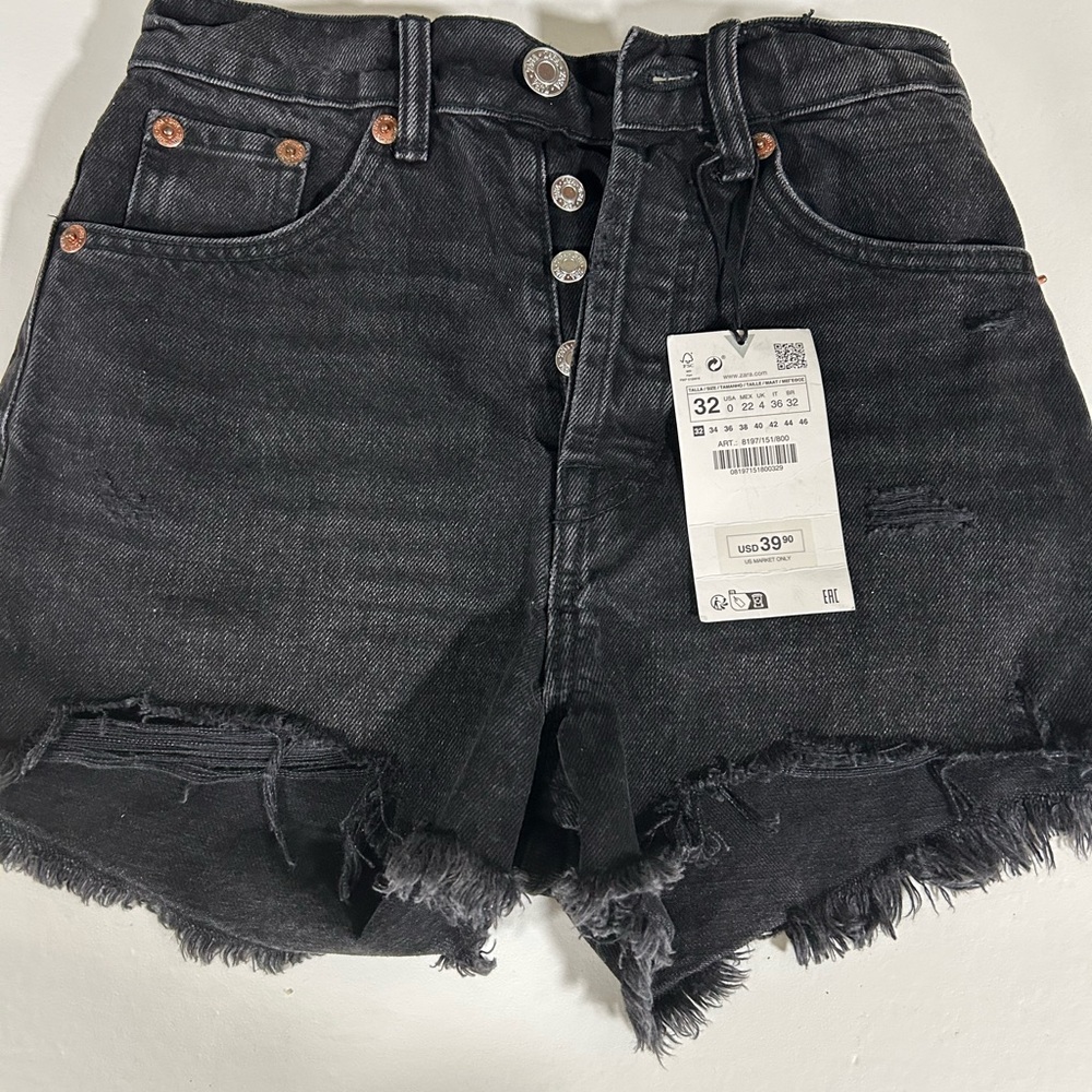 Zara Distressed Black Jean Shorts